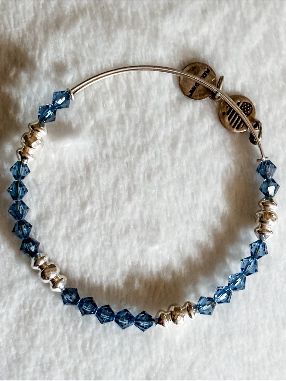 Alex and Ani Blue Crystal & Silver Beaded Bangle Bracelet - Silver